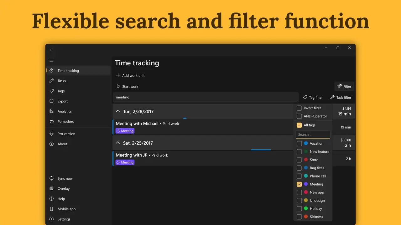 Flexible search amd filter function