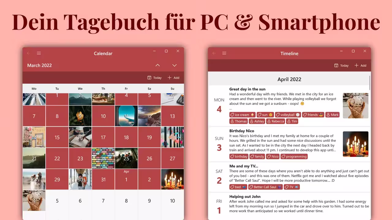Dein Tagebuch für PC & Smartphone