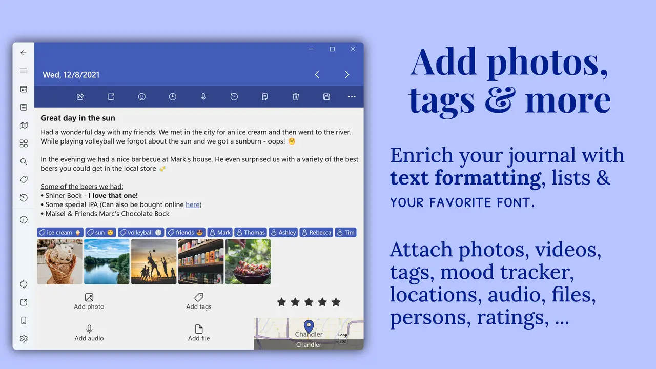 Add photos, tags & more