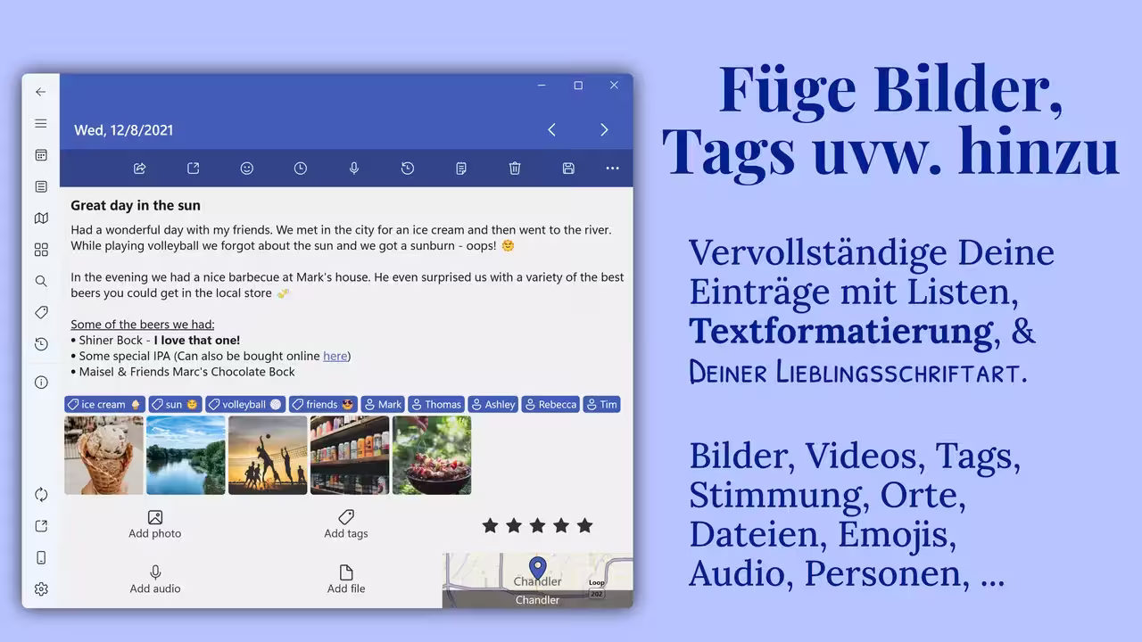 Füge Bilder, Tags uvw. hinzu
