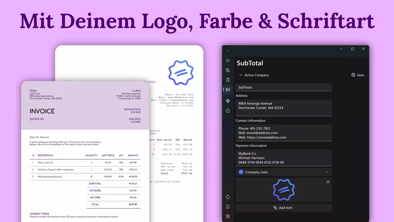 Mit Deinem Logo, Farbe & Schriftart