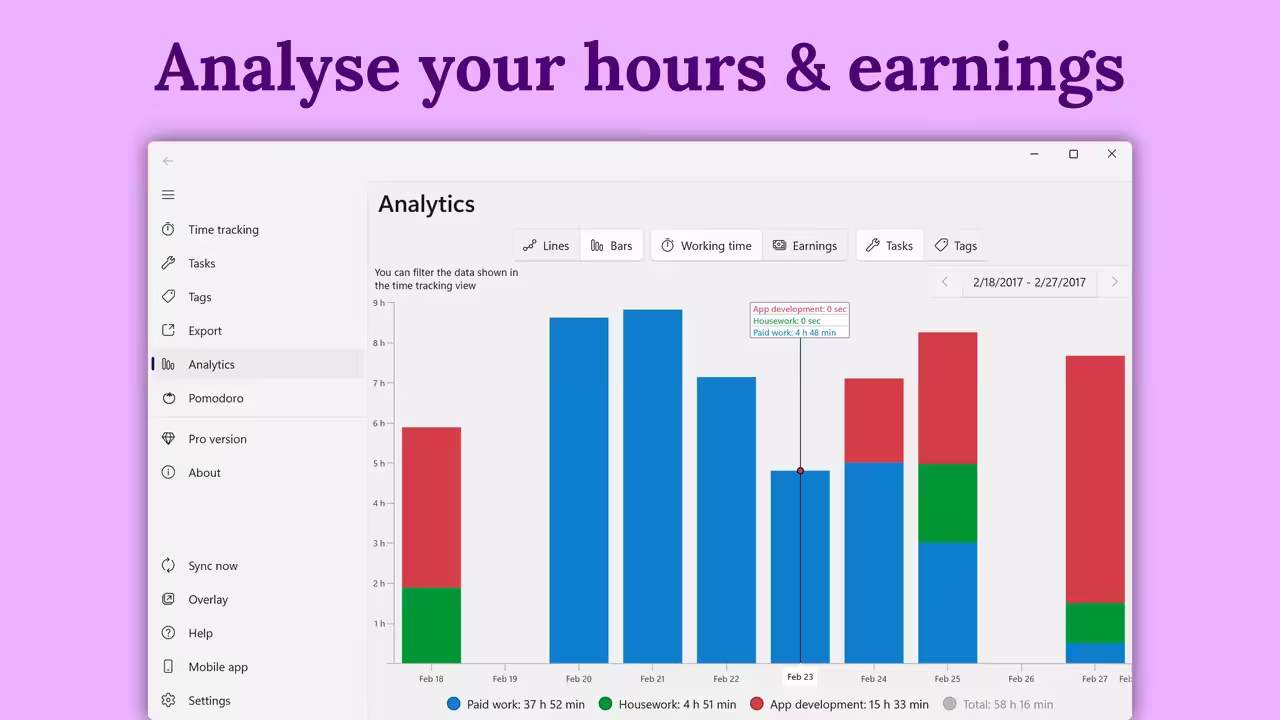 Analyze your hours & earnings