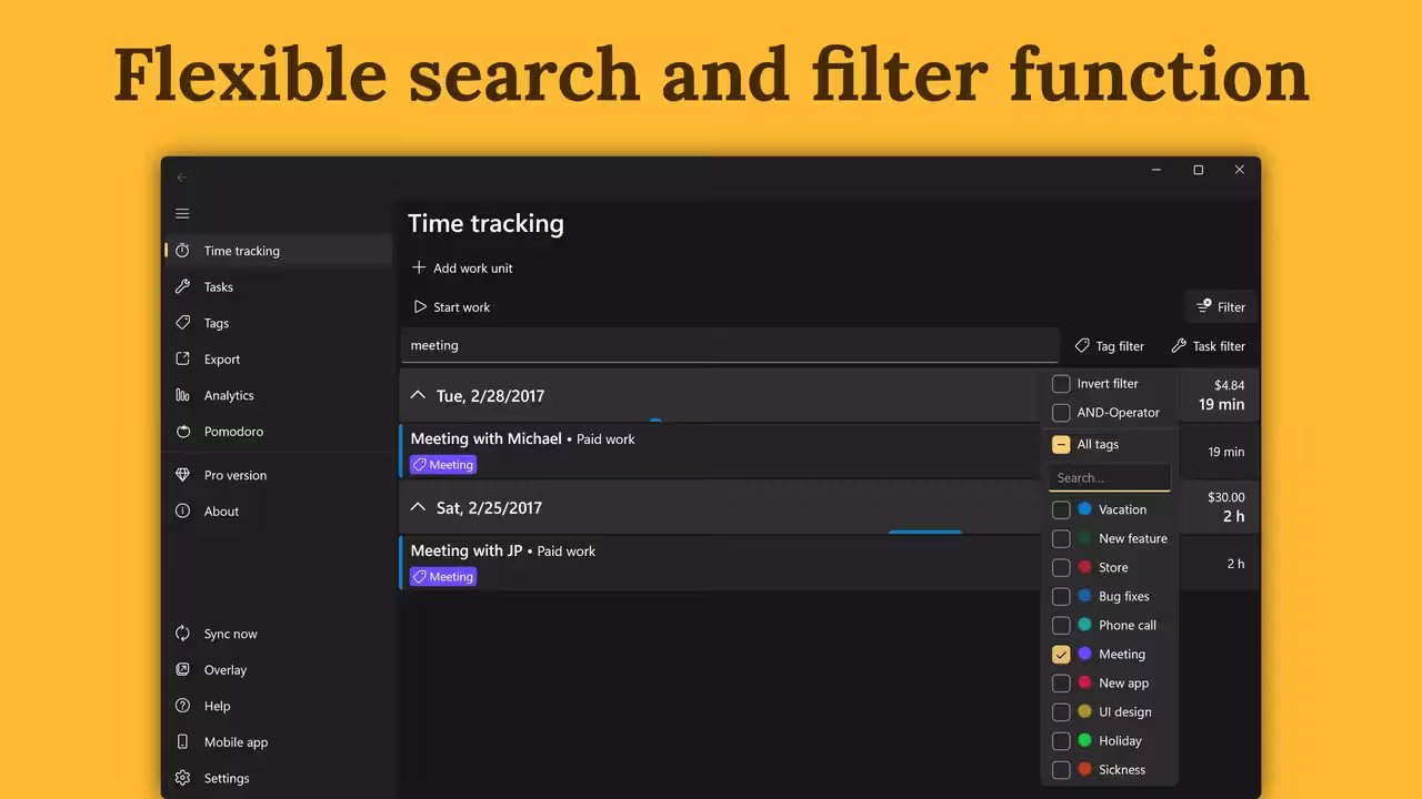 Flexible search amd filter function