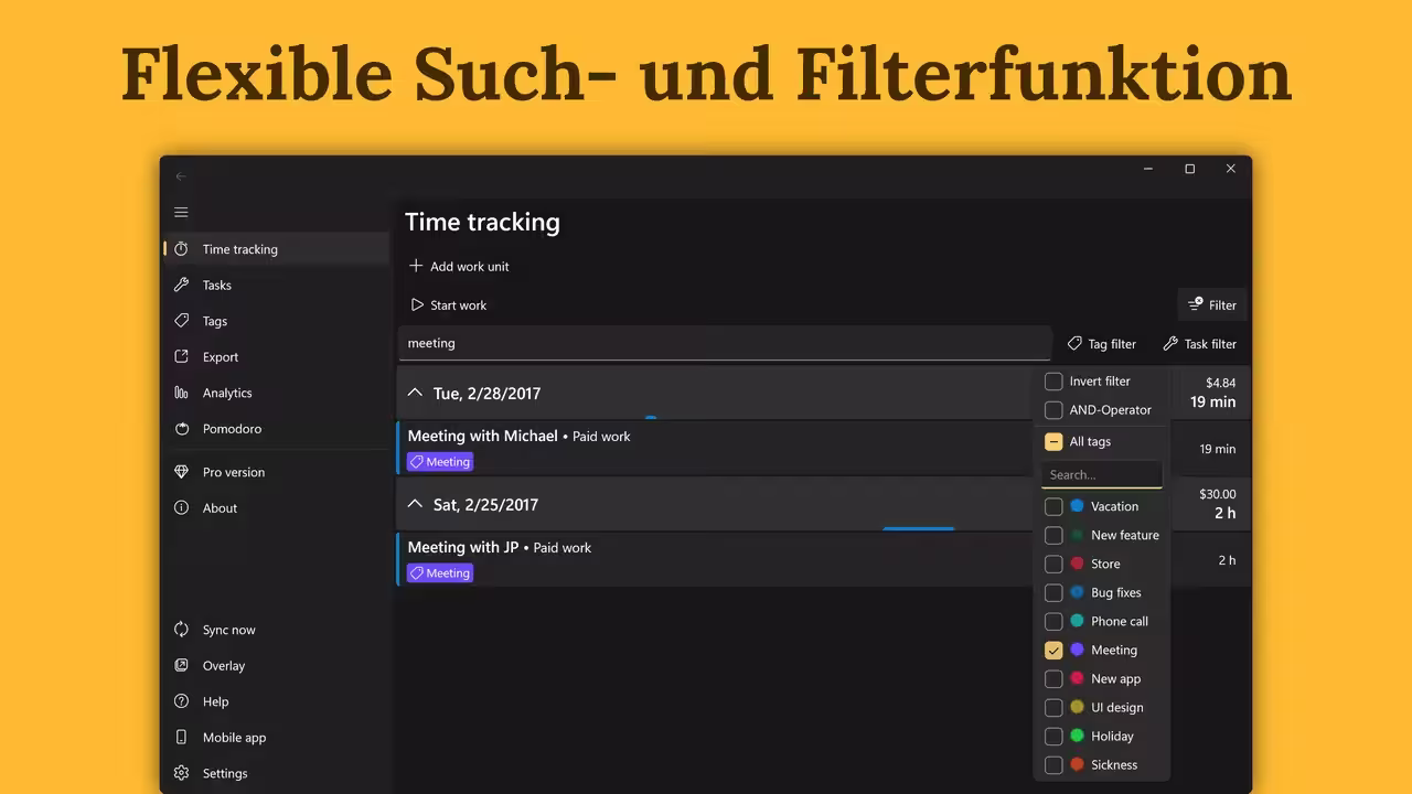 Flexible Such- und Filterfunktion